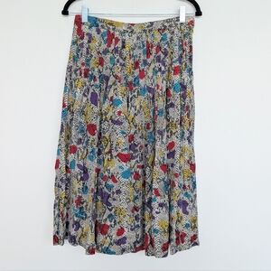 Vintage Silk Pleated Abstract Artsy Colorful Patterned Midi Skirt Sz 4 Ni-Per
